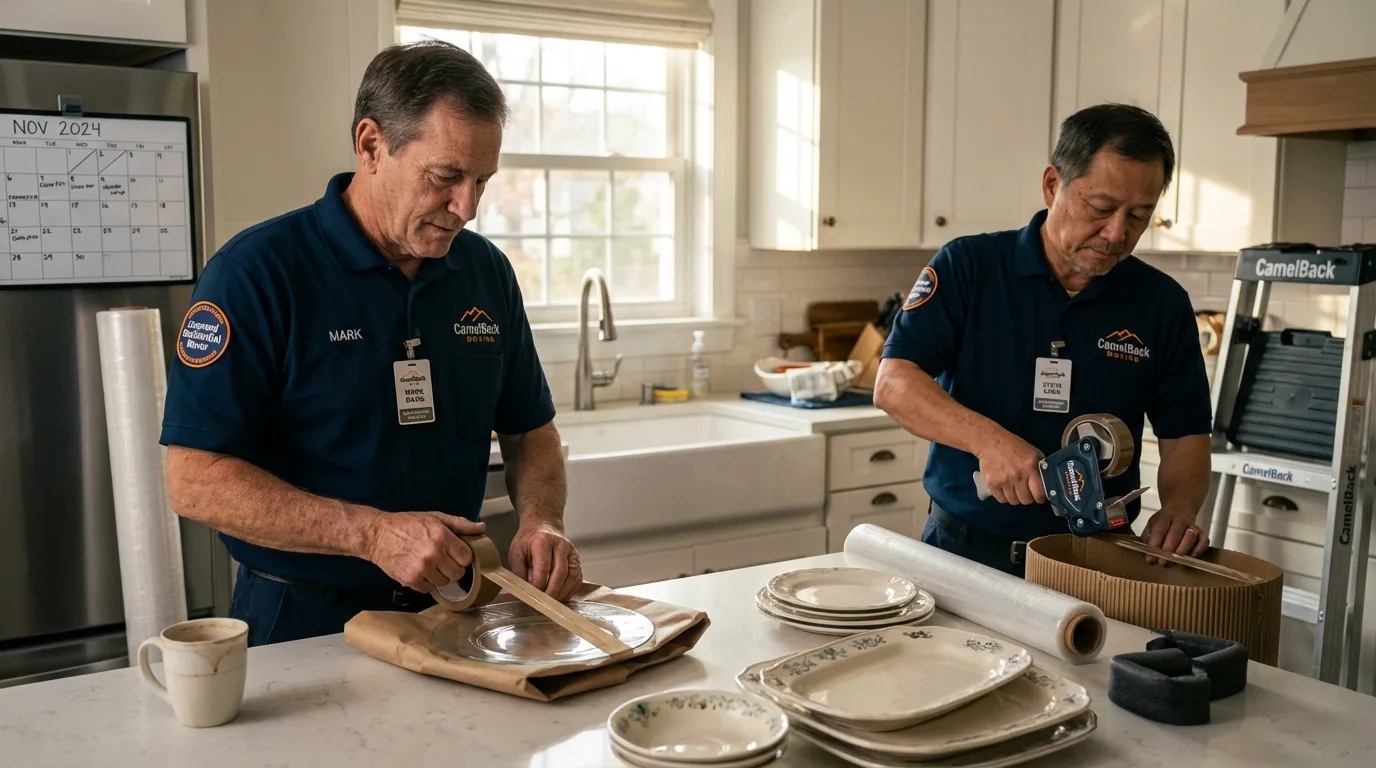 Professional crew packing kitchen dishware in Sylva, NC